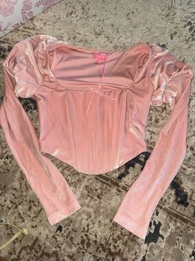 Dolls Kill Blush Pink Velvet Corset Long Sleeve Top
